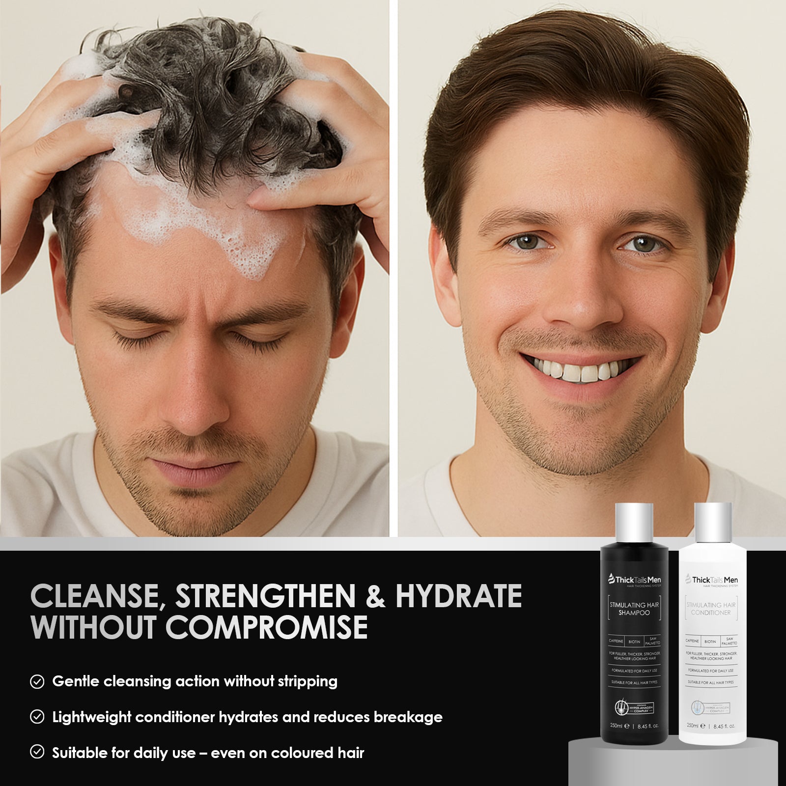 Rabos de grossa Men Shampoo e condicionador estimulantes do cabelo | Pacote duplo