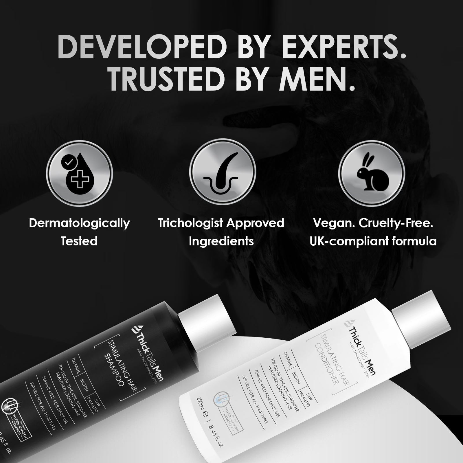 Rabos de grossa Men Shampoo e condicionador estimulantes do cabelo | Pacote duplo