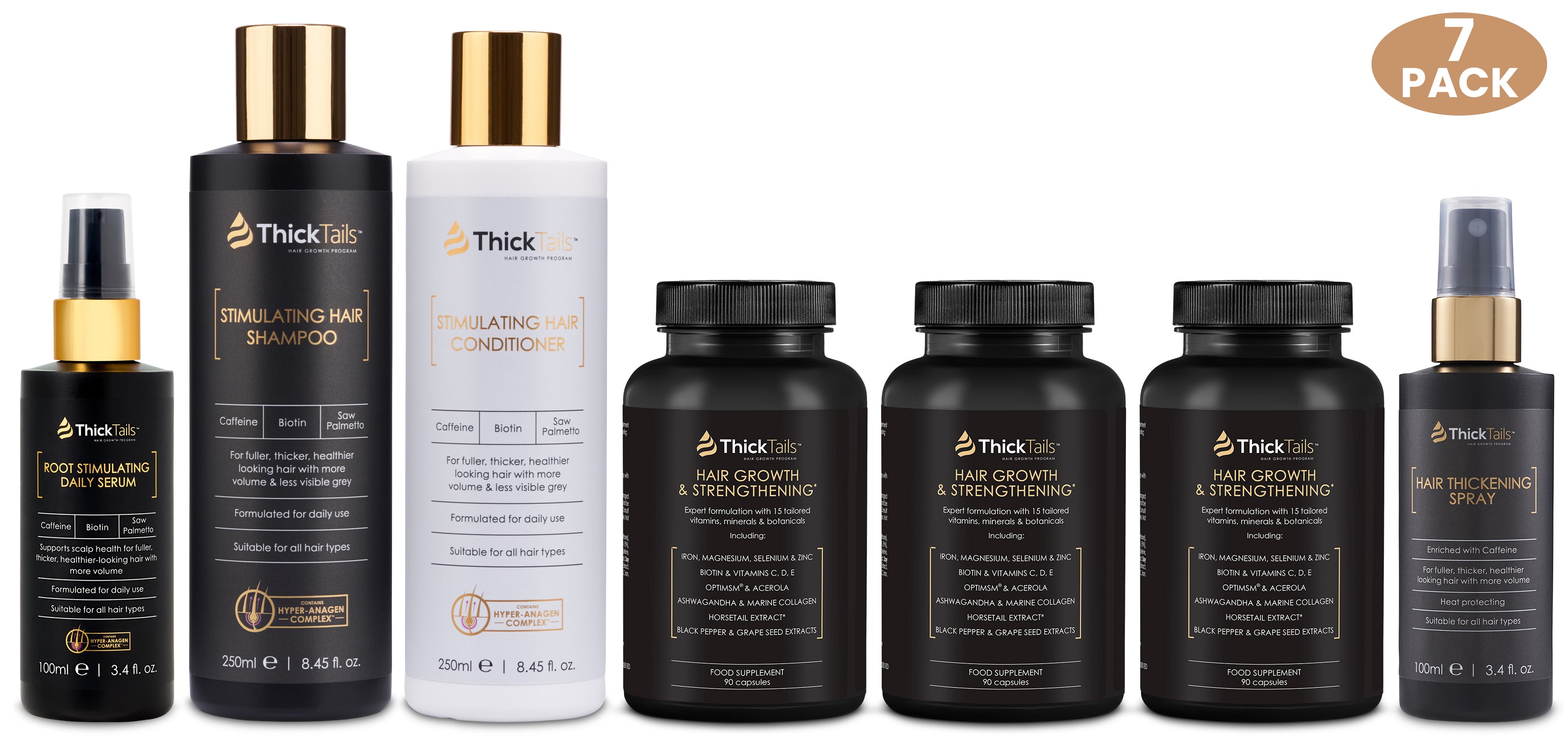 Tjocktails Totalt 90-dagars hårtjockningssystem | 7-pack