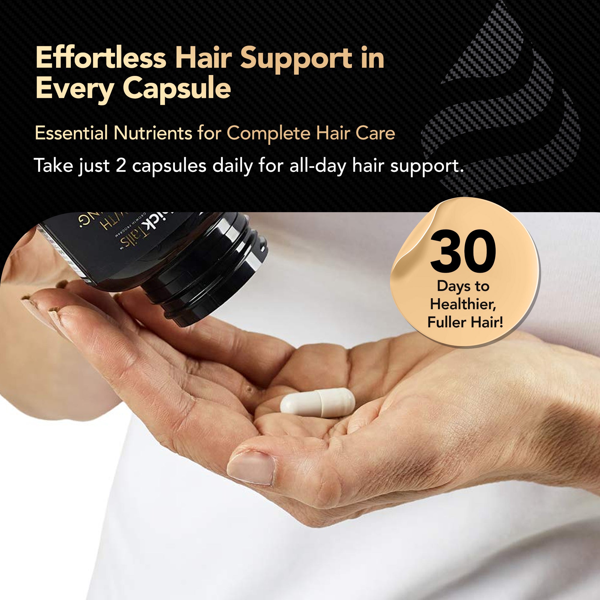 Crescimento de cabelos grossos e fortalecedor de vitaminas | 90 cápsulas | 1 mês de fornecimento