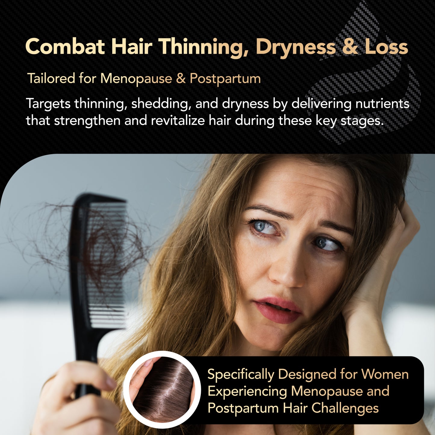 Hair Growth Vitamins For Women with Menopause, Postpartum Recovery & Stress