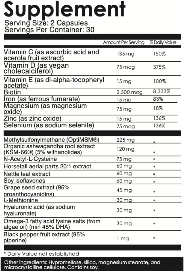THECHTAILS Hårvækst og styrkelse af vitaminer | 90 kapsler | 1 måned levering